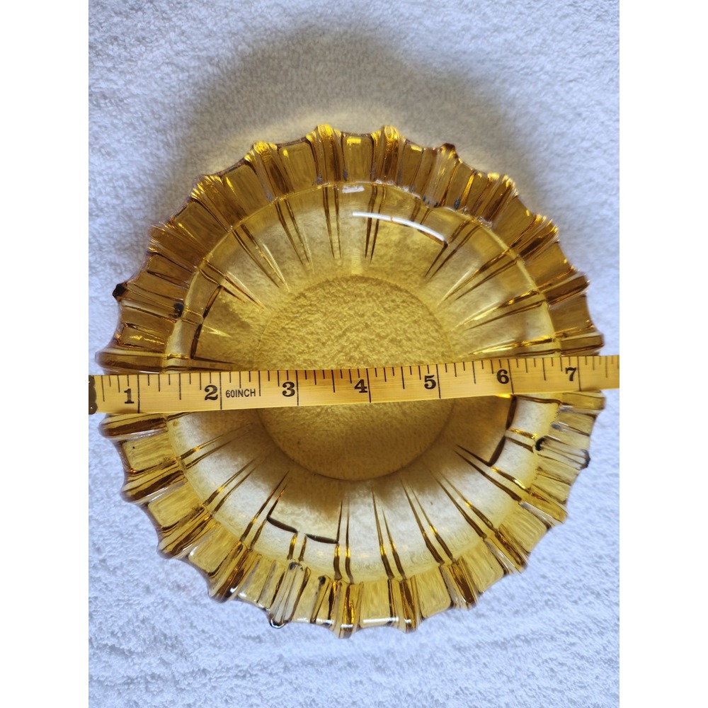 Vtg 7.5" Fostoria Glass Starburst Ashtray Amber Mid Century Trinket Jewelry Dish